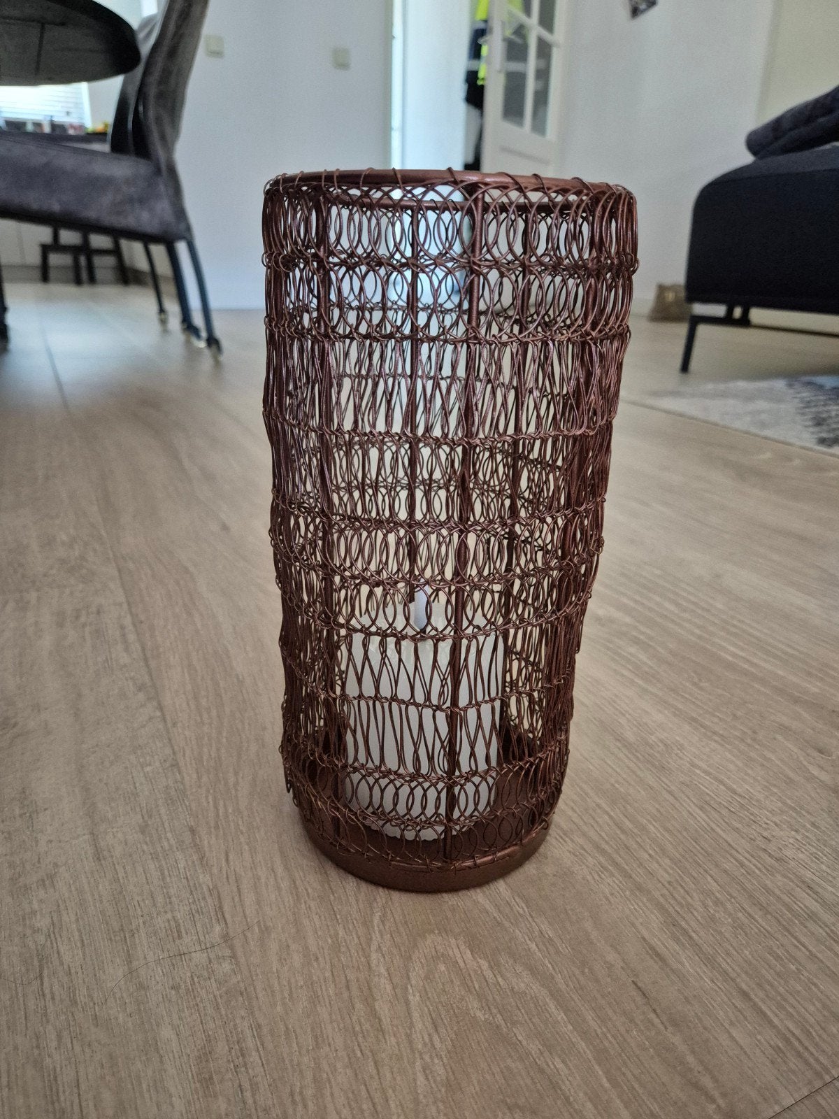 Koperkleurige metalen windlicht/lantaarn, Windlicht, Bruin, Ophalen of Verzenden, Zo goed als nieuw