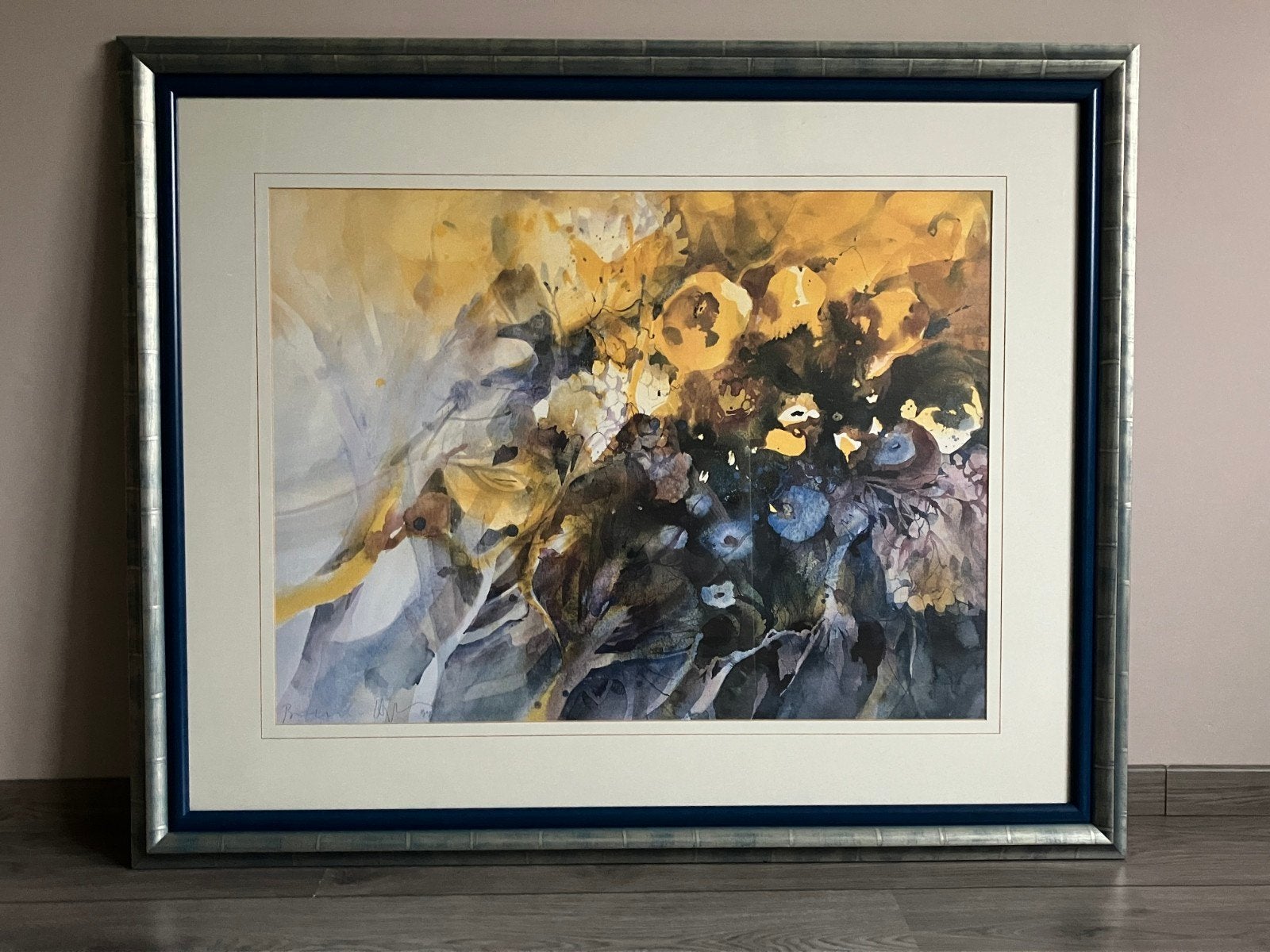 Zeefdruk bloemen schilderij, Ingelijst, Ophalen, Abstract