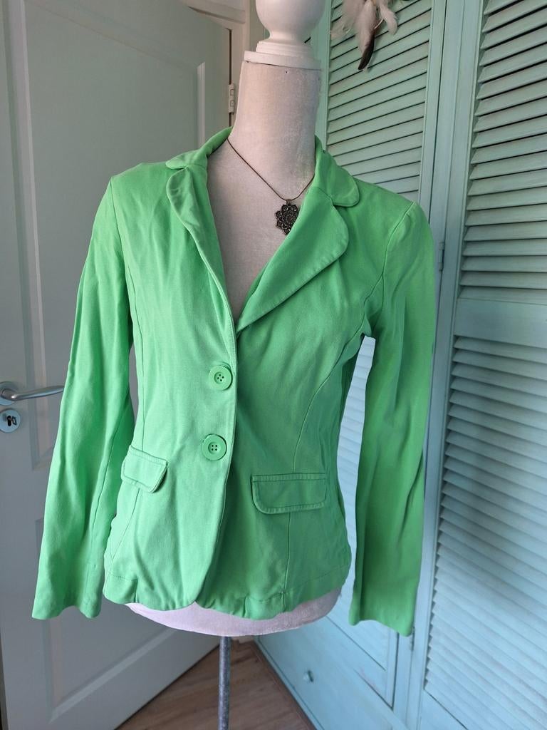 Groen Tricot Jasje Blazer - Maat M/L, Maat 38/40 (M), Ophalen of Verzenden, Zo goed als nieuw, Jasje
