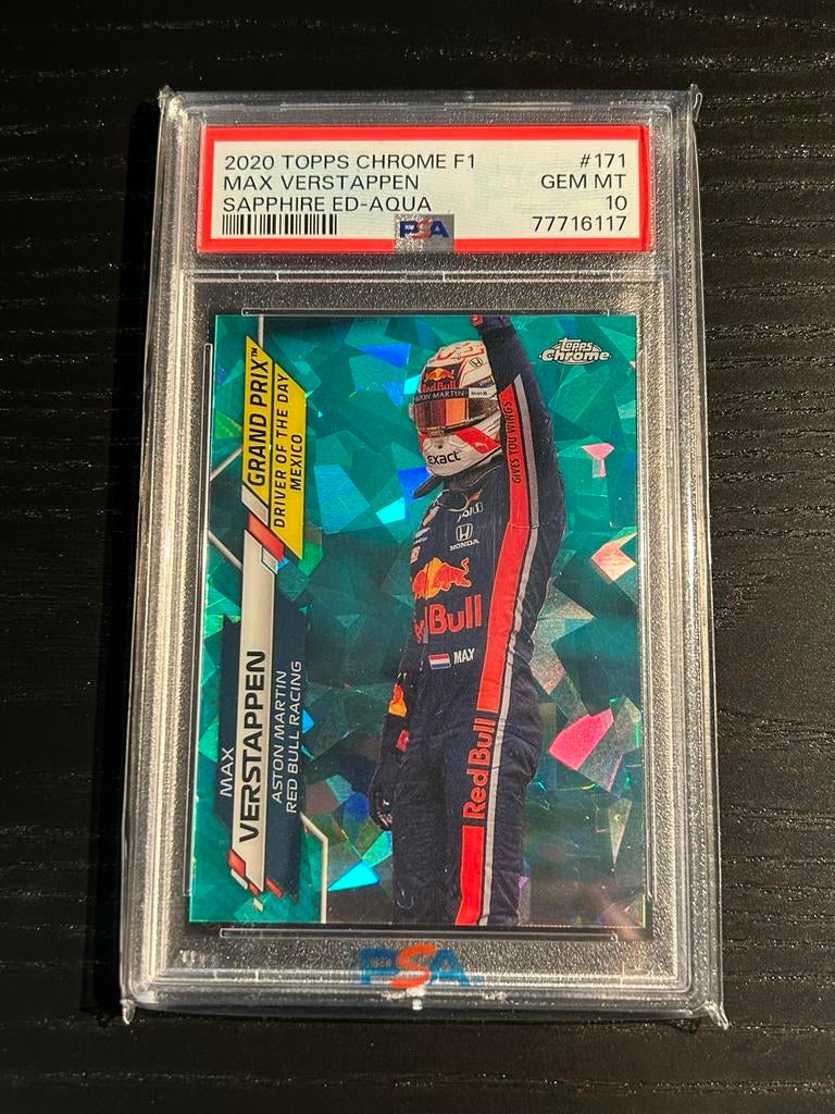 2020 Topps Chrome F1 Max Verstappen Sapphire Ed-Aqua PSA 10, Ophalen of Verzenden, Nieuw, Formule 1