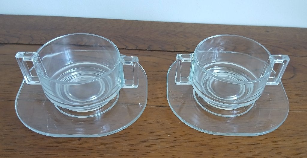 Set van 2 soepkommen met bord van ontwerper Joe Colombo, Huis en Inrichting, Gebruikt, Ophalen of Verzenden, Glas, Kom(men)