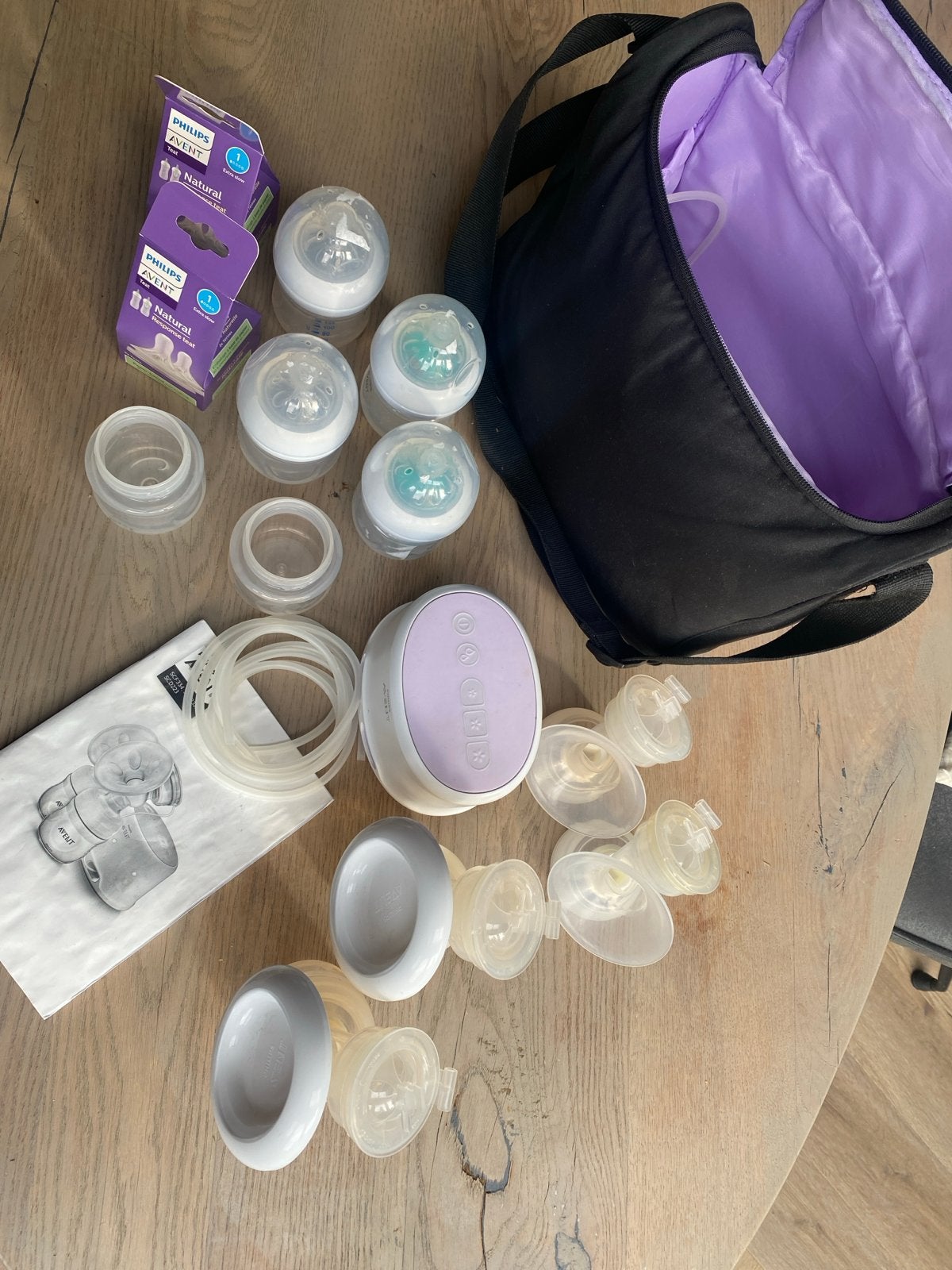 Philips Avent Borstkolf Set met Flessen en Tas, Ophalen, Borstkolf, Philips Avent, Zo goed als nieuw