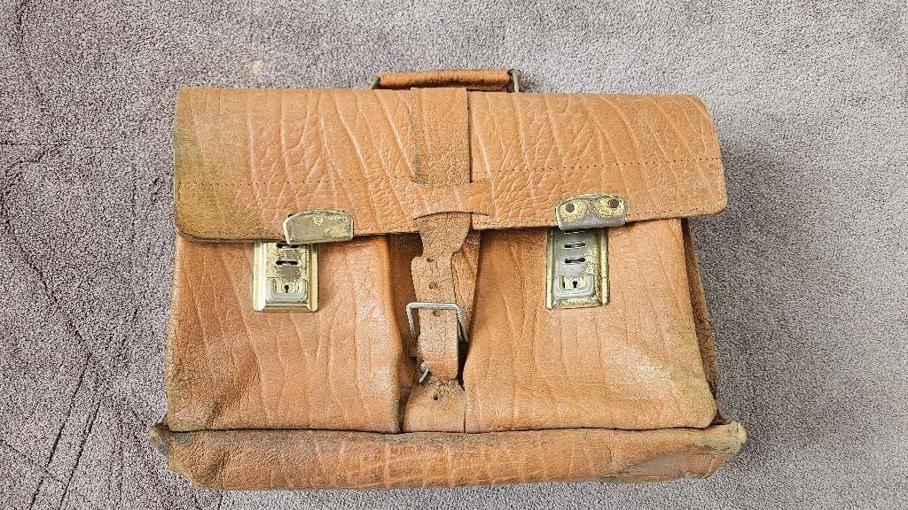 Vintage boekentas leer, Ophalen, Gebruikt, Bruin, Aktetas of Boekentas