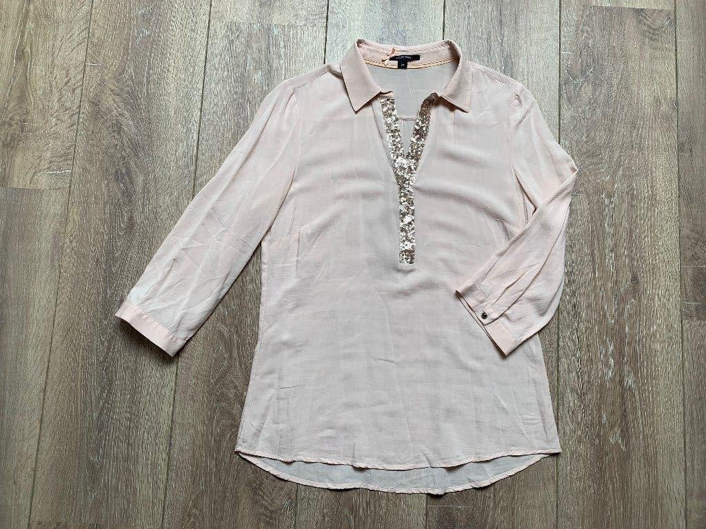 Comma blouse top met paillette hals lt. roze beige XS/34, Verzenden, Comma, Zo goed als nieuw, Roze