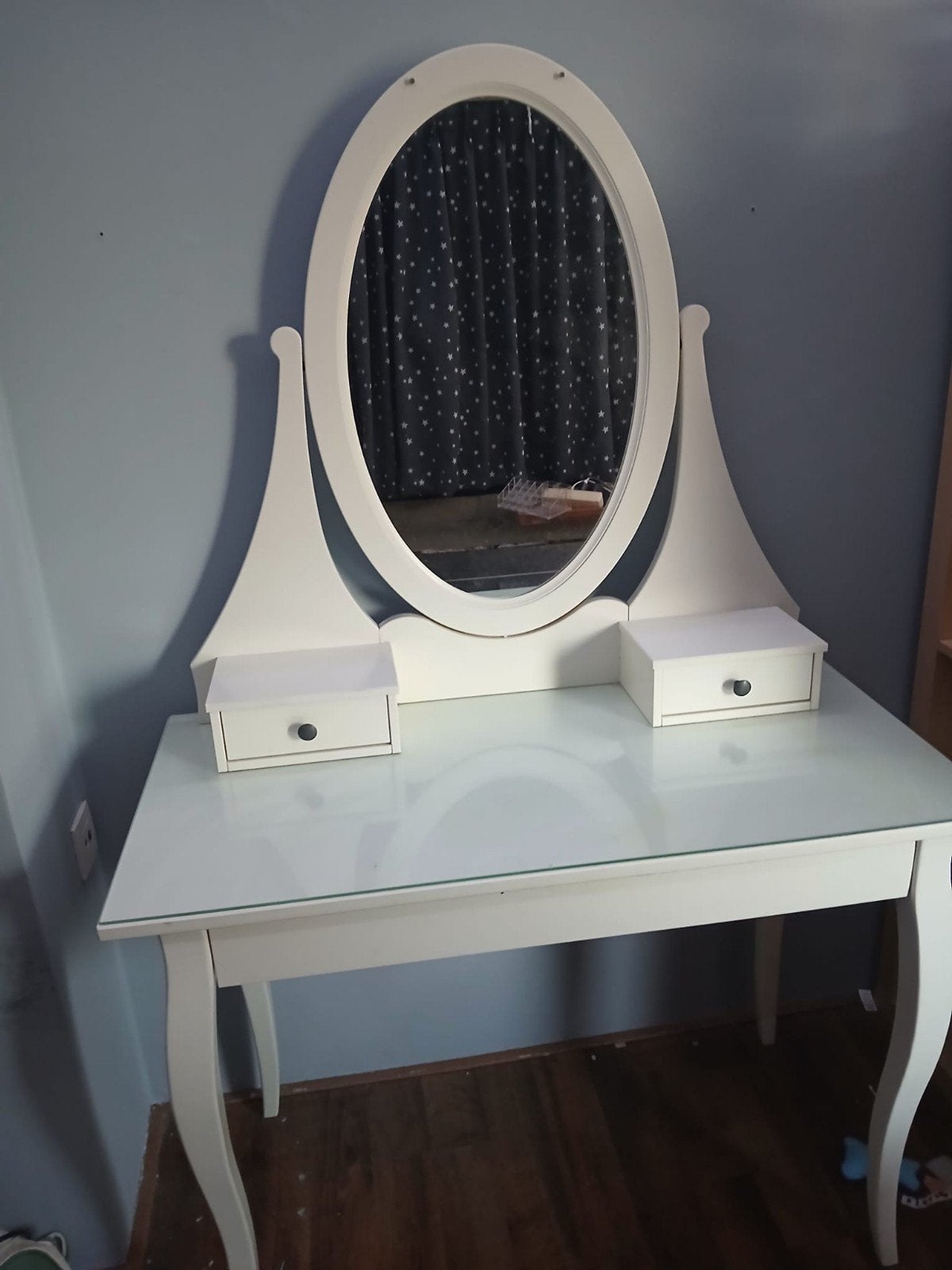 Witte kaptafel met spiegel en krukje, Ophalen, Gebruikt, 50 tot 100 cm, Hout