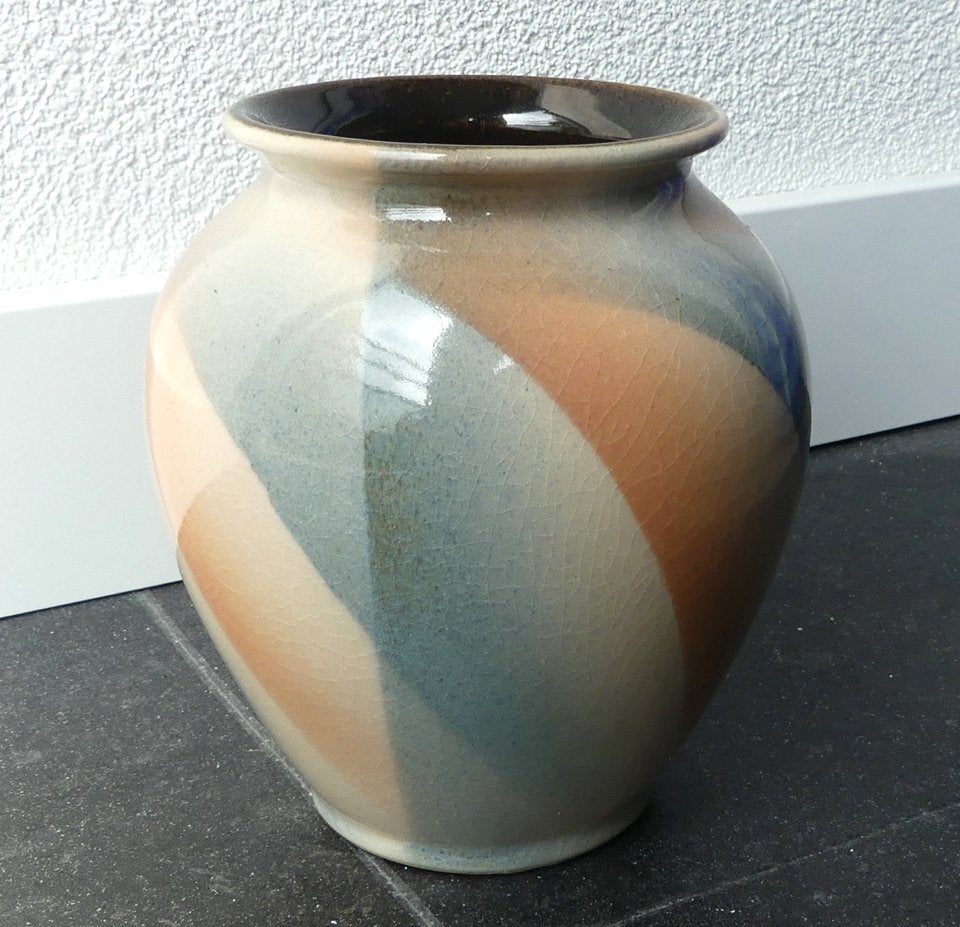 Bay Keramik vaas 650 14 vintage West-Germany spritz decor, Gebruikt, Overige kleuren, 14 cm, Ophalen of Verzenden
