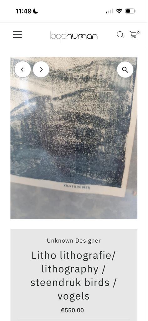 Litho - Steendruk - Zilverreiger - Pauw - gesigneerd, Ophalen