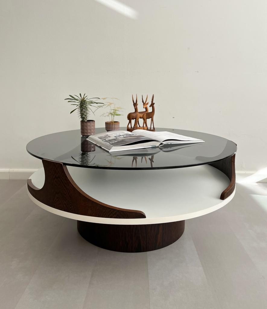 Vintage space age salontafel wengé, jaren 60, Ophalen, Midcentury, sixties, retro, space age, Gebruikt, 50 tot 100 cm