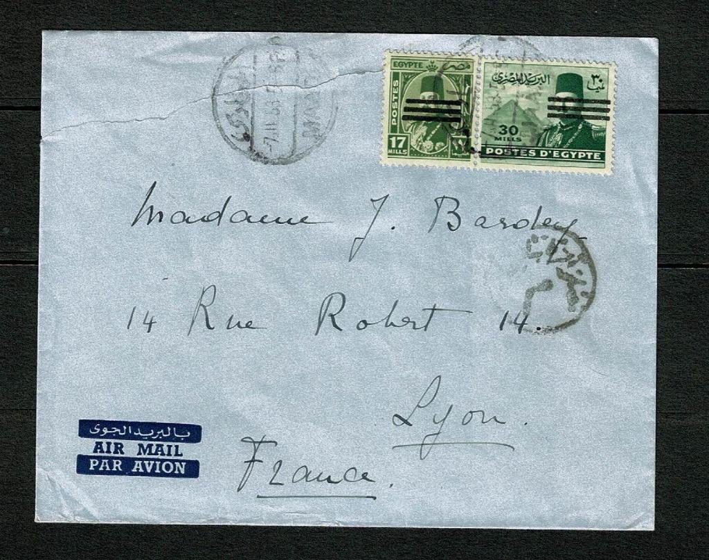 Egypte : envelop naar Frankrijk - afgestempeld 7.4.1953, Postzegels en Munten, Brieven en Enveloppen | Buitenland, Ophalen of Verzenden
