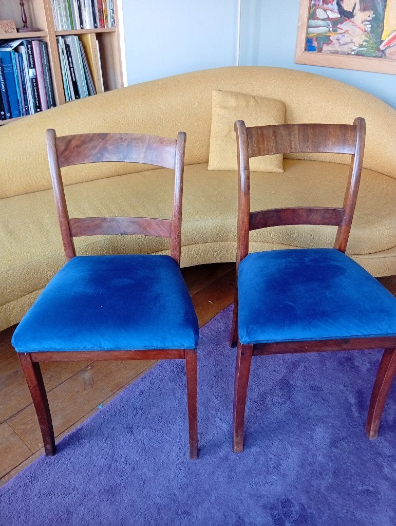 Twee Biedermeier stoelen, Ophalen, Gebruikt, Twee, Blauw