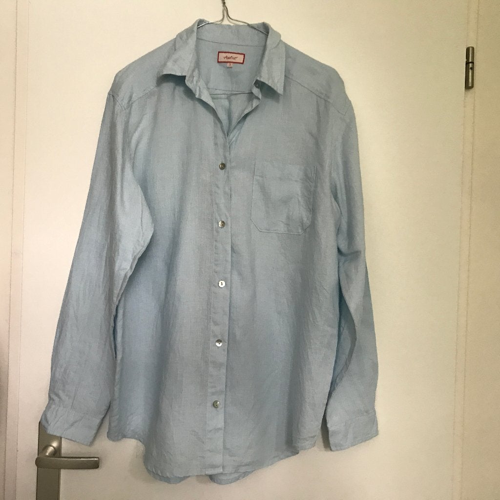 Jackpot carli grey linnen blouse lichtblauw 100% linnen, Ophalen of Verzenden, Zo goed als nieuw, Blauw