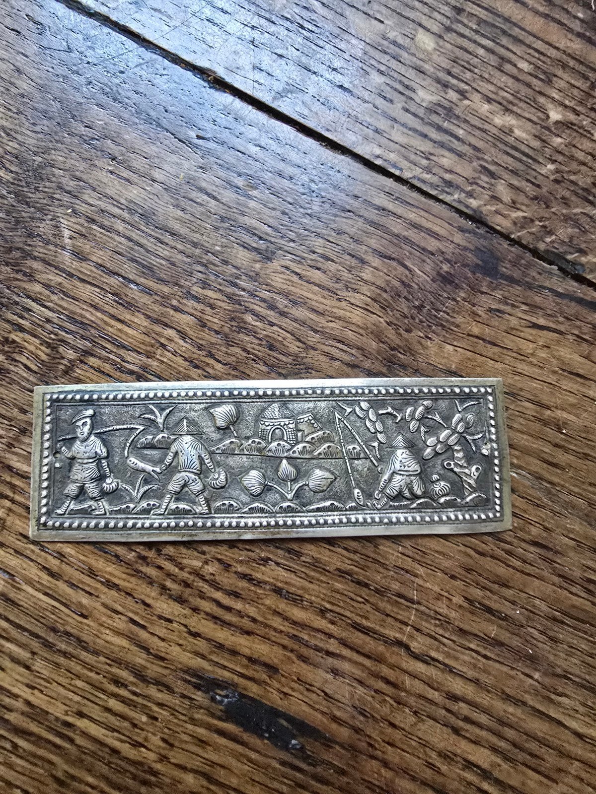 zilver repousse plaatje antiek (birma), Antiek en Kunst, Ophalen of Verzenden, Zilver