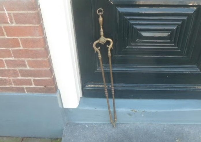 Antiek koperen haardtang pook tang, Ophalen of Verzenden, Gebruikt, Hout, Overige soorten