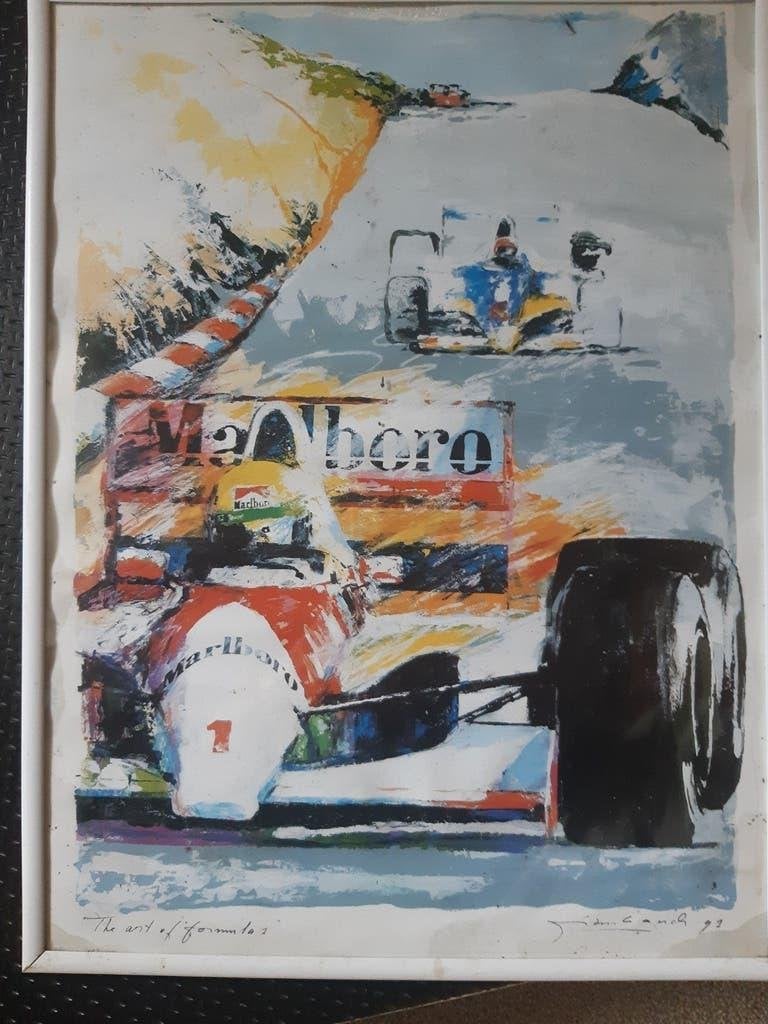 Formule 1 Kunstprint - Gesigneerd en Gedateerd '92, Papier/karton, Print, Ophalen, Ingelijst