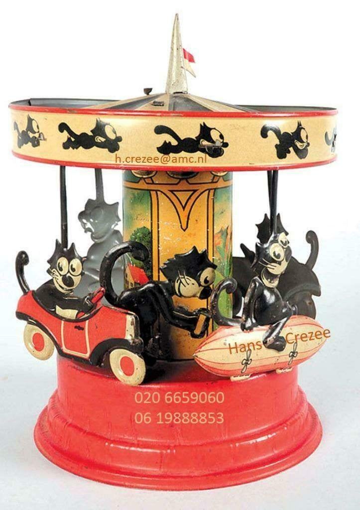 zoek oud blik speelgoed draaimolen Felix de Kat 1920 1930, Ophalen of Verzenden