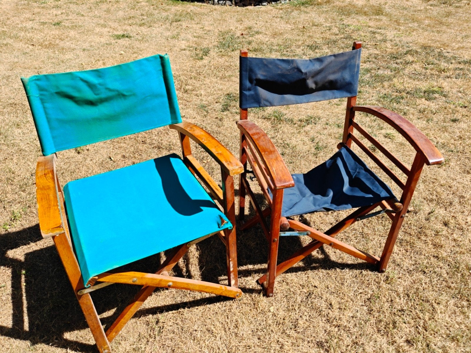 Set van 2 vintage regisseursstoelen opknapper, Ophalen, Gebruikt, Blauw, Twee