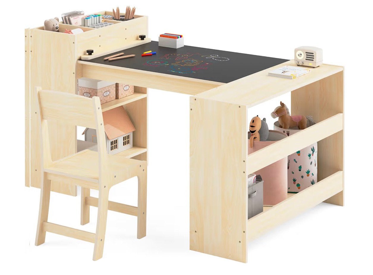 Puecrof Kindertafel – Stoelset -Met Krijtbord & Opbergruimte, Kinderen en Baby's, Kinderkamer | Tafels en Stoelen, Ophalen, Puecrof