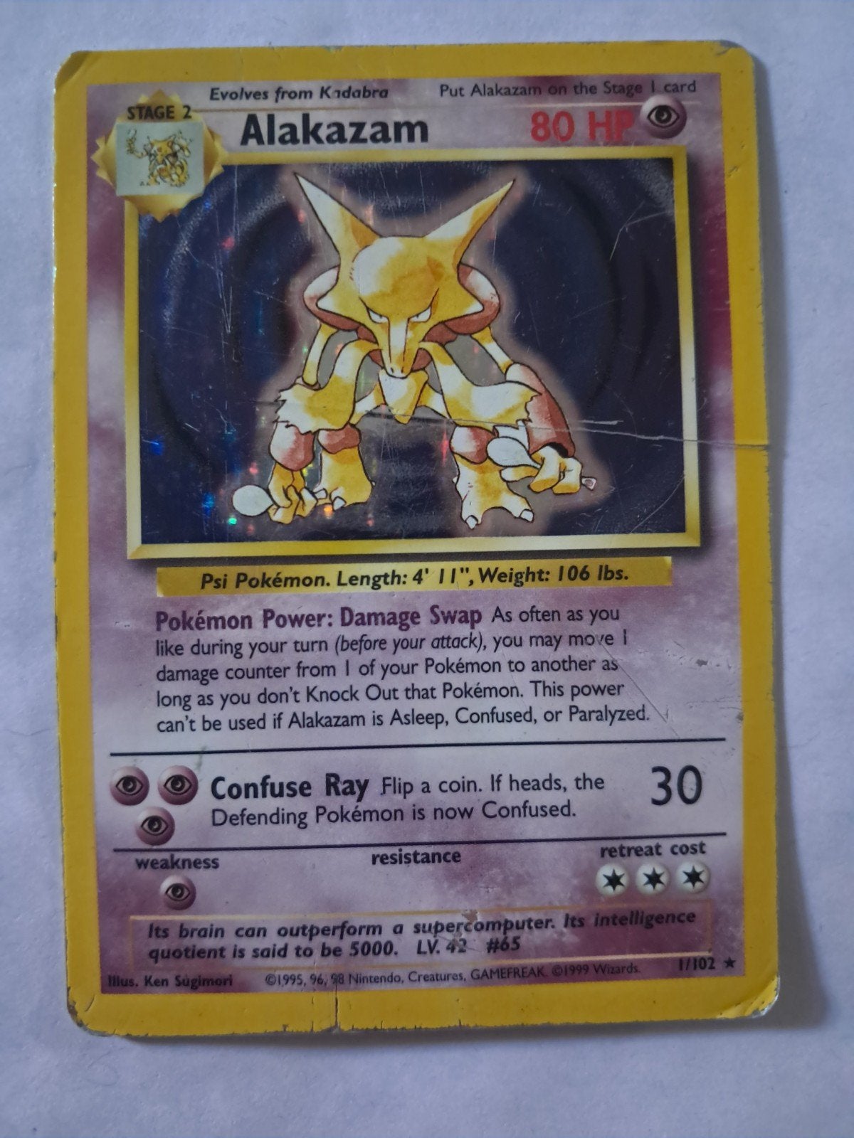 Alakazam 1 Base Set, Ophalen of Verzenden, Gebruikt, Losse kaart, Foil
