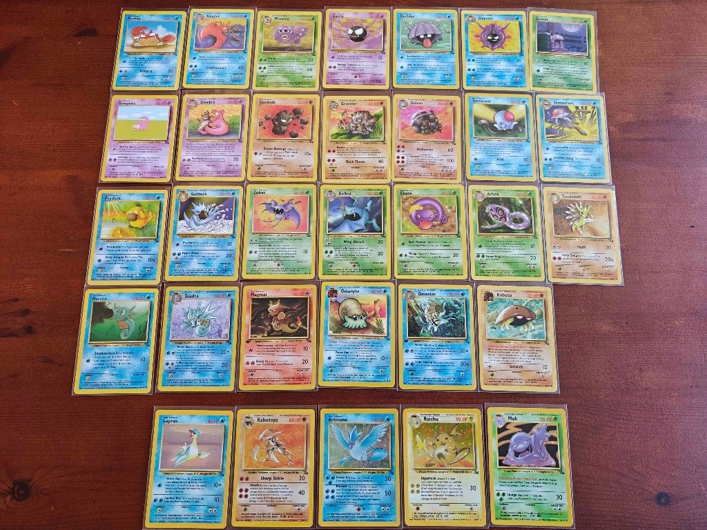 Pokémon WOTC Fossil set 32 kaarten met holos in nette staat, Ophalen, Zo goed als nieuw, Meerdere kaarten, Foil