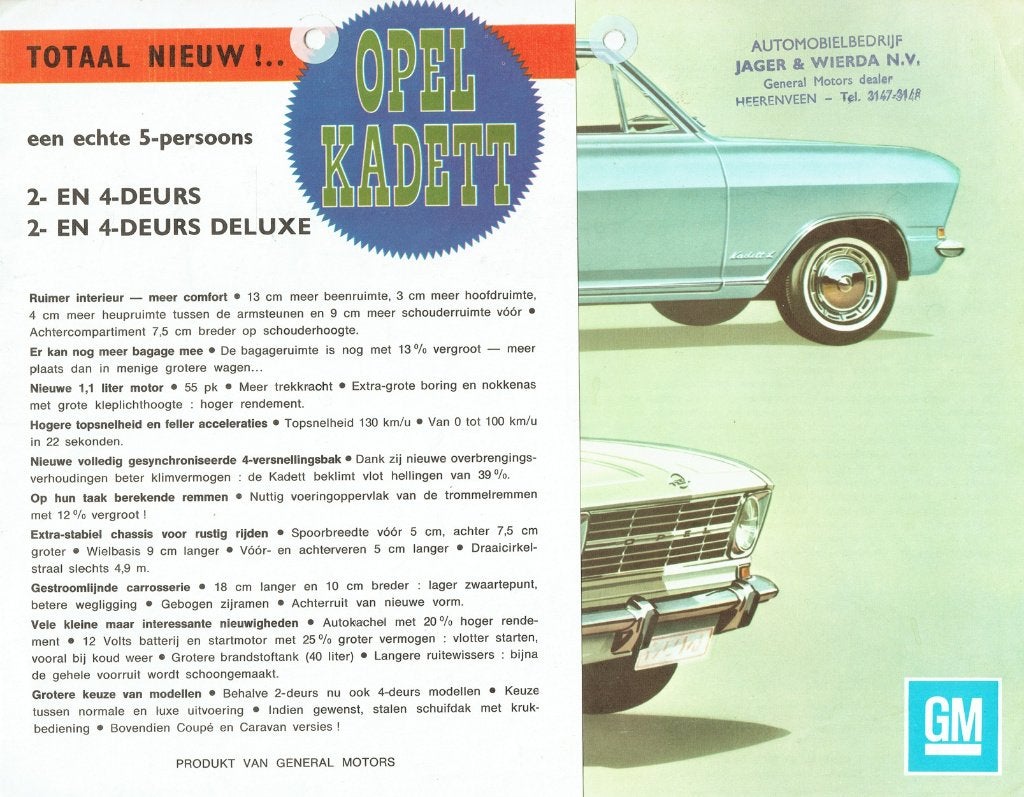 Folder Opel Kadett (ca.1966), Verzenden, Gelezen, Opel