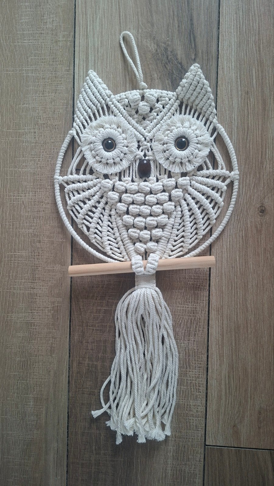 Macramé Uil Wanddecoratie, Boho, Ophalen of Verzenden, Zo goed als nieuw, Natuurlijk materiaal