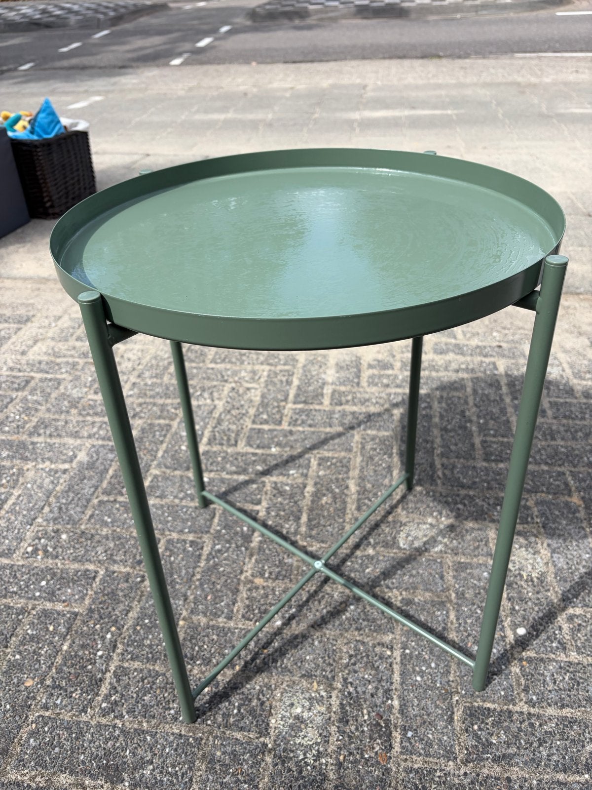 Ikea Gladom Groene bijzettafel, Minder dan 55 cm, Gebruikt, Metaal of Aluminium, Rond