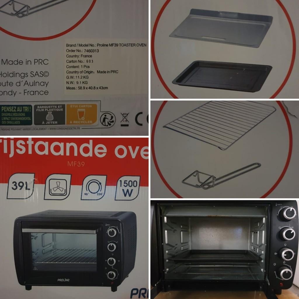 Vrijstaande/Free-standing oven 39L- 58,9 cm x 40,8 cm x 43cm, Witgoed en Apparatuur, Ovens, Minder dan 45 cm, Gebruikt, Hete lucht