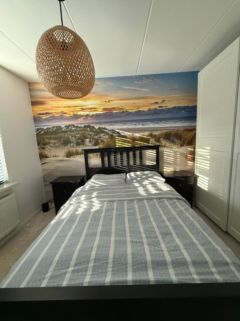 Ikea Hemnes Bed 140x200 met matras en toebehoren, Ophalen, Gebruikt, Zwart, Tweepersoons