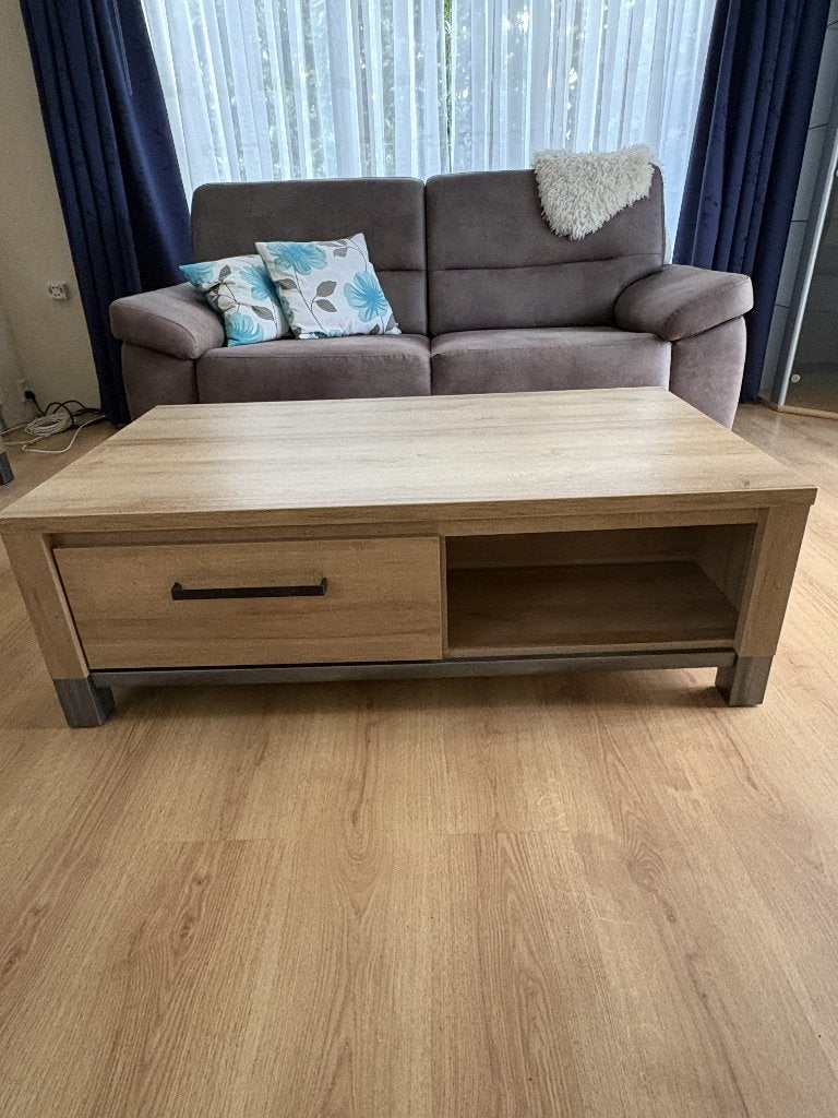 Moderne Salontafel 118 cm – Houtlook met zwarte details, Ophalen, 100 tot 150 cm, 50 tot 100 cm, Zo goed als nieuw