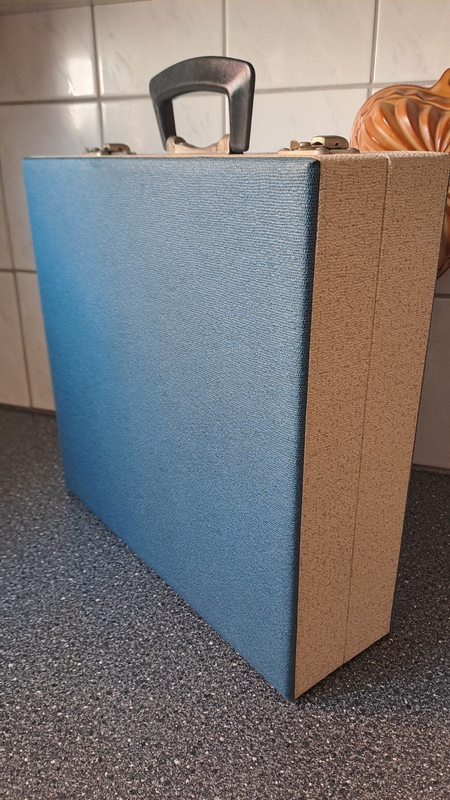 Vintage Cheney Platenkoffer - Blauw/Beige, Cd's en Dvd's, Vinyl | Overige Vinyl, Ophalen of Verzenden, Zo goed als nieuw