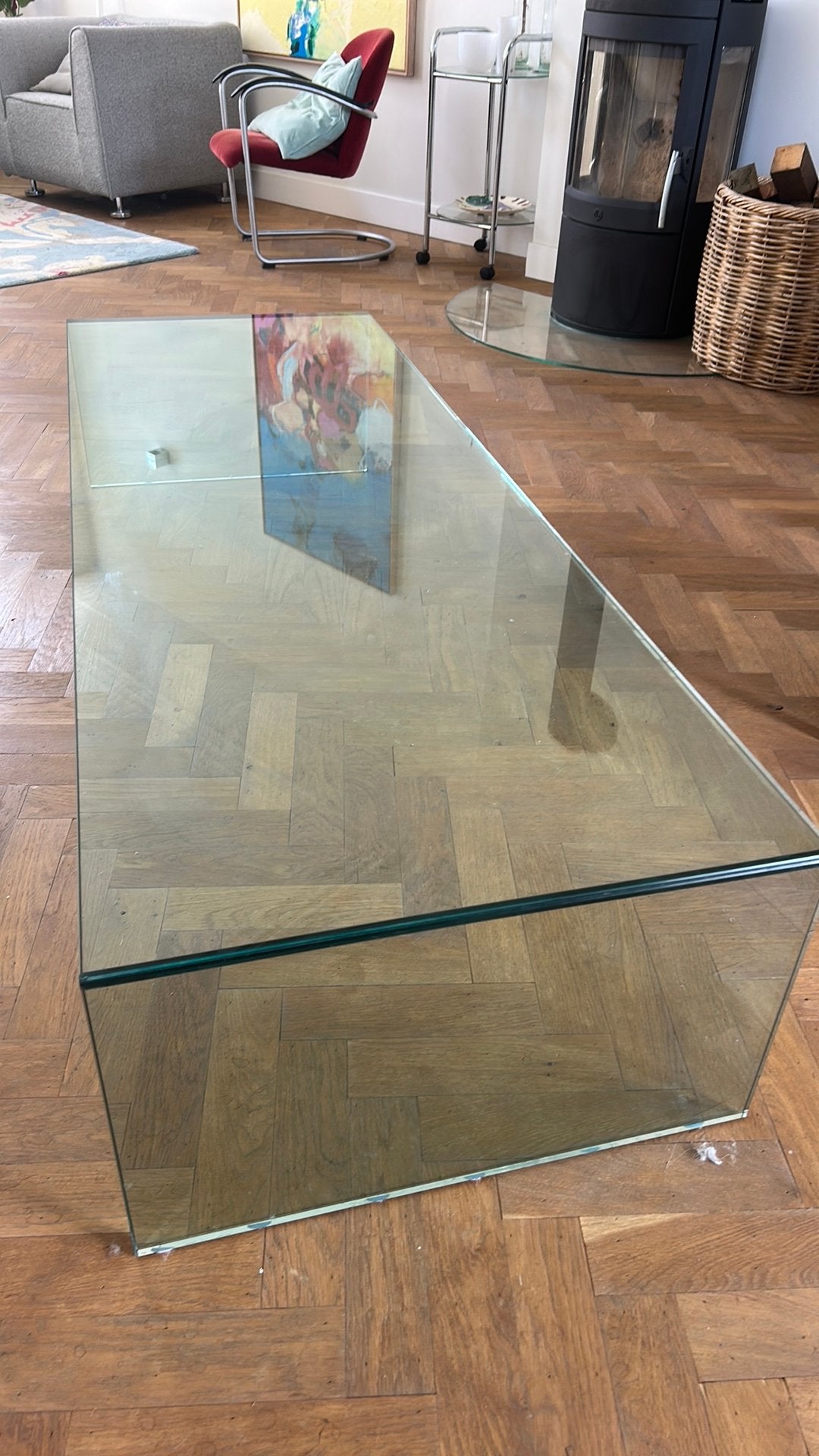 Metaform salontafel 165 x 60 35 hoog glas, Ophalen, 50 tot 100 cm, Rechthoekig, Glas