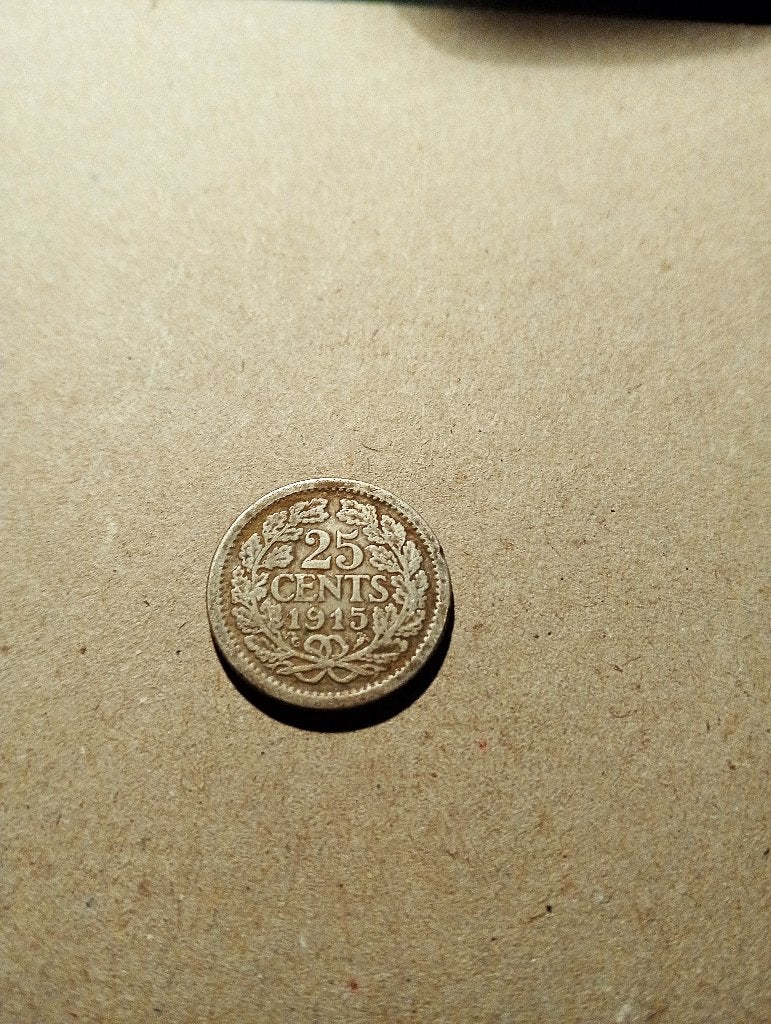 25 Cent 1915, Postzegels en Munten, Ophalen of Verzenden, Koningin Wilhelmina, 25 cent, Zilver