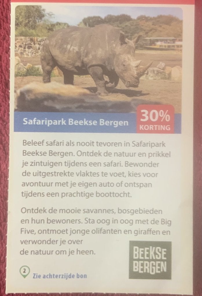 Safaripark Beekse Bergen in Hilvarenbeek Voordeelbon, Tickets en Kaartjes, Drie personen of meer, Dierentuinbon
