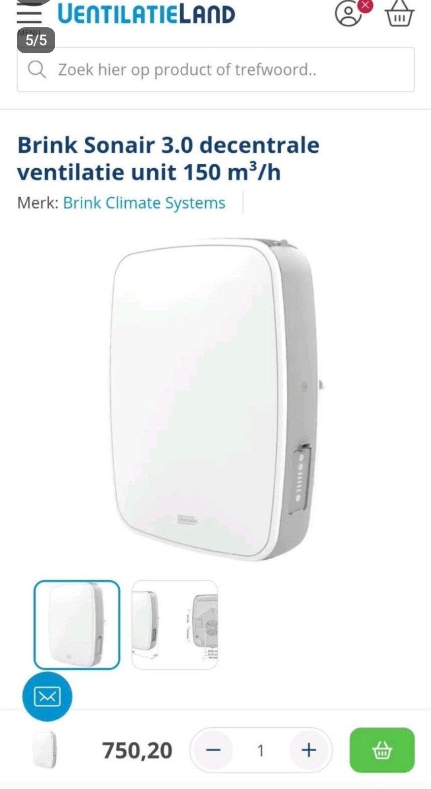 Brink Sonair ventilatiesysteem nieuw!, Ophalen of Verzenden, Nieuw, Detector, Sensor of Melder, Overige soorten
