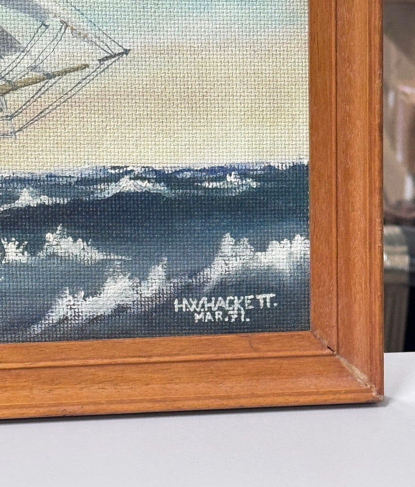 H W Hackett 1971 olieverf kunst Golden Fleece Merchant Schip, Ophalen of Verzenden, Gesigneerd, Olieverf, Maritiem / water