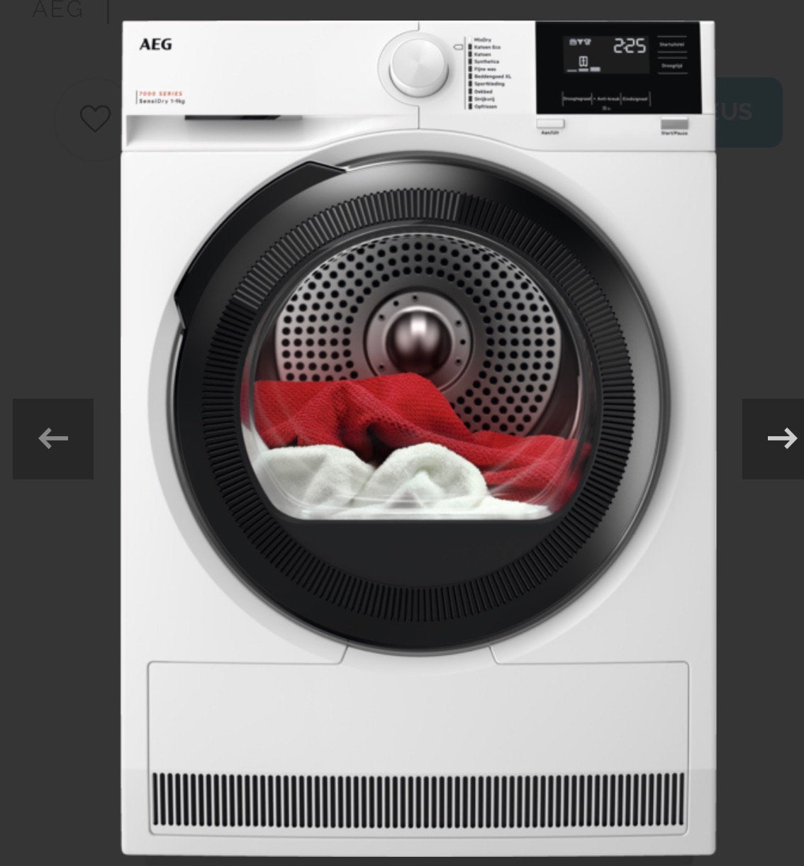 AEG Lavatherm 7000 Series SensiDry 1-7kg wasdroger, Ophalen, 6 tot 8 kg, Gebruikt, Anti-kreukfase