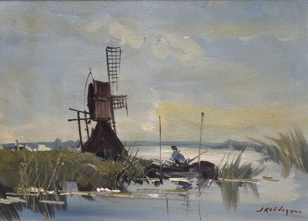 Jan Kelderman (1914-1990) - Zomeravond in de Wormer, Doek, Impressionistisch, Ophalen of Verzenden, Gesigneerd