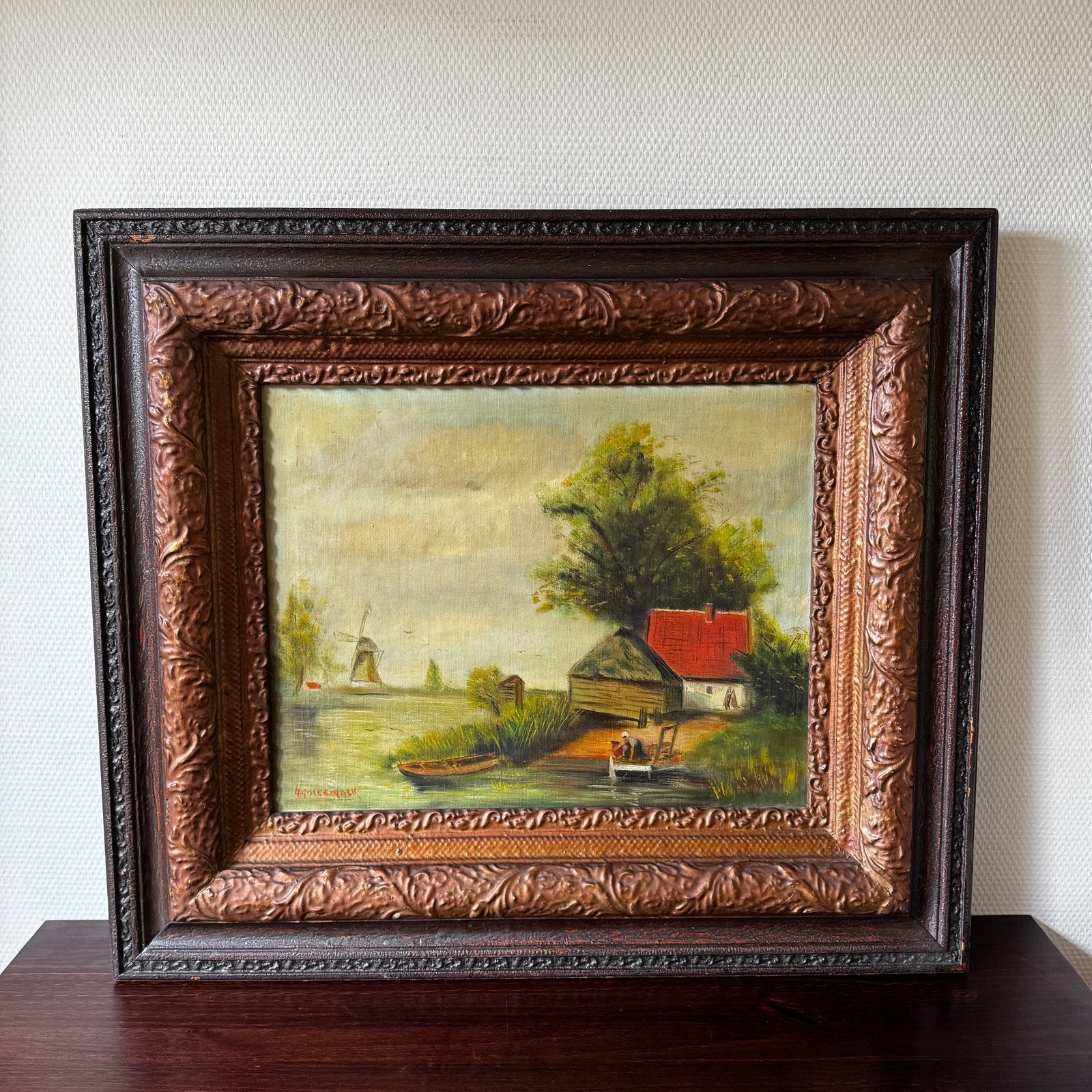 Antiek Schilderij Rond 1900, Boeren Landschap in Lijst, Antiek en Kunst, Kunst | Schilderijen | Klassiek, Ophalen