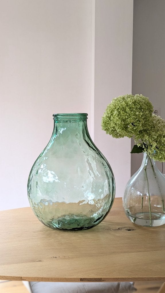 Grote Glazen Flesvaas potvaas Vaas industrieel!, Ophalen, 52 cm, Geschikt voor buiten, Groen