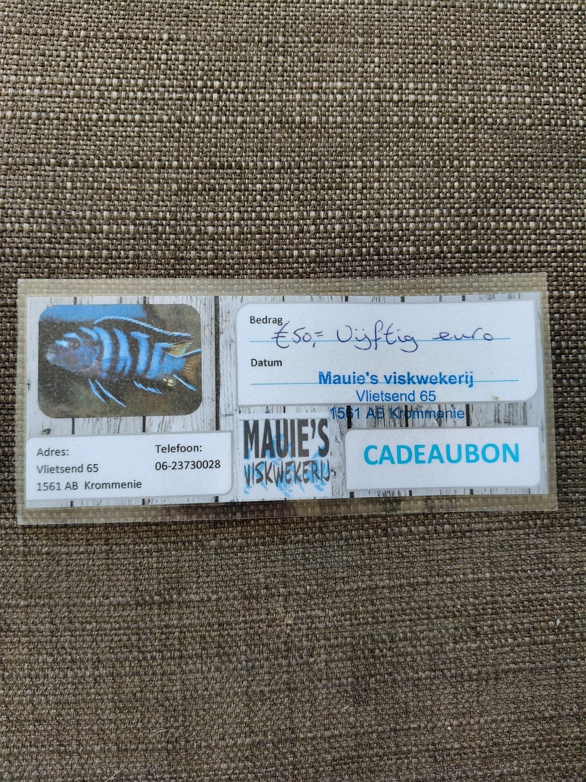 Cadeaubon voor viswinkel, Ophalen of Verzenden