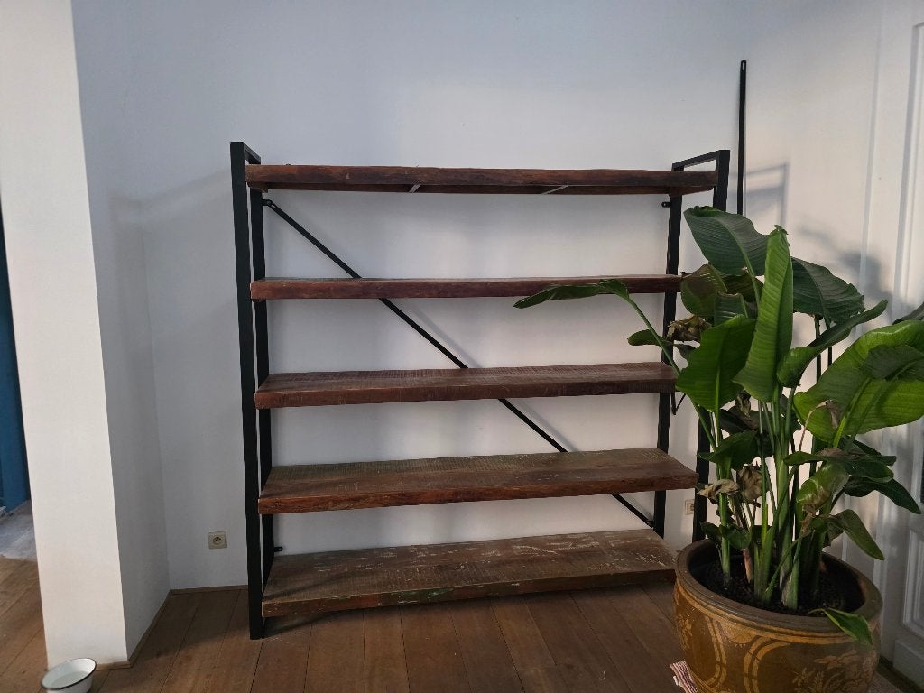 Industriële Boekenkast met Houten Planken, Ophalen, Gebruikt