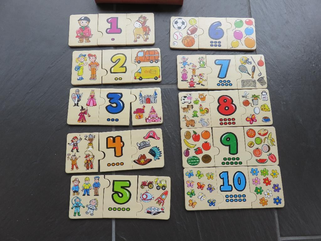 Houten telspel, drie delige puzzels van 1-10. Mooi, 2 tot 4 jaar, Gebruikt, 10 tot 50 stukjes, Ophalen of Verzenden