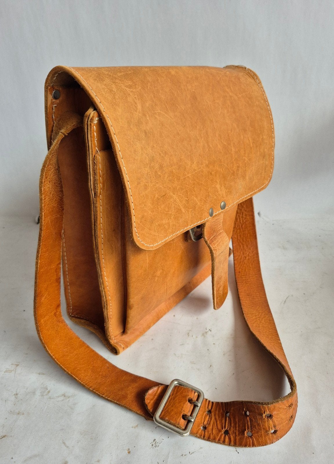 prachtige retro leren schoudertas 30x30, Bruin, Ophalen of Verzenden