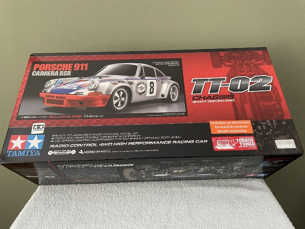 Tamiya 1:10 – 58571 Porsche 911 Carrera RSR op TT-02 chassis, Hobby en Vrije tijd, Elektro, Nieuw, Ophalen of Verzenden, Schaal 1:10
