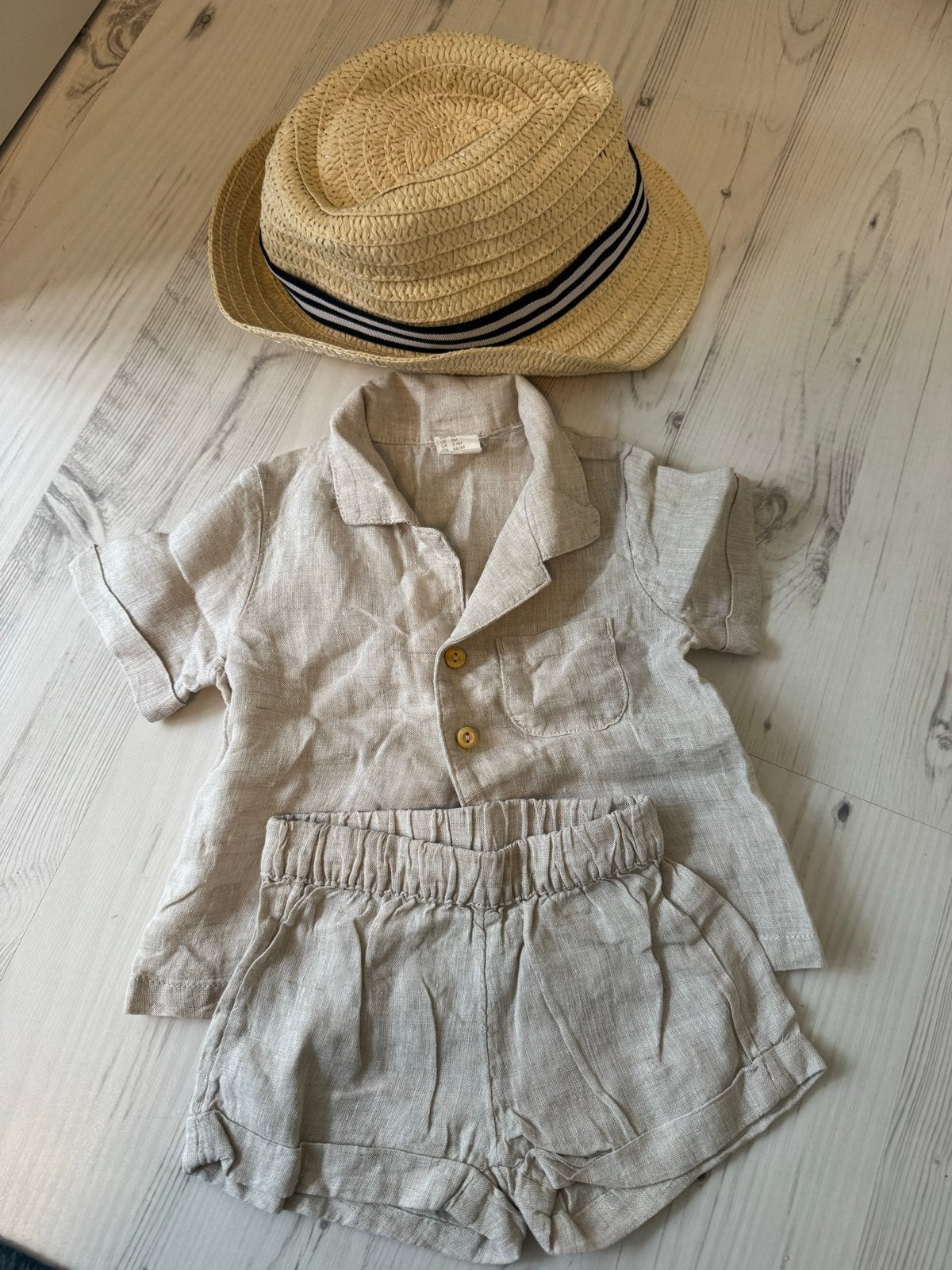 Baby set met strooien hoed maat 62- H&M, Ophalen of Verzenden, Zo goed als nieuw, Jongetje of Meisje