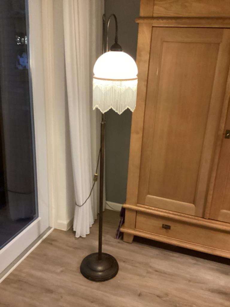 Vintage Vloerlamp met Glazen Kap en Franjes, Ophalen