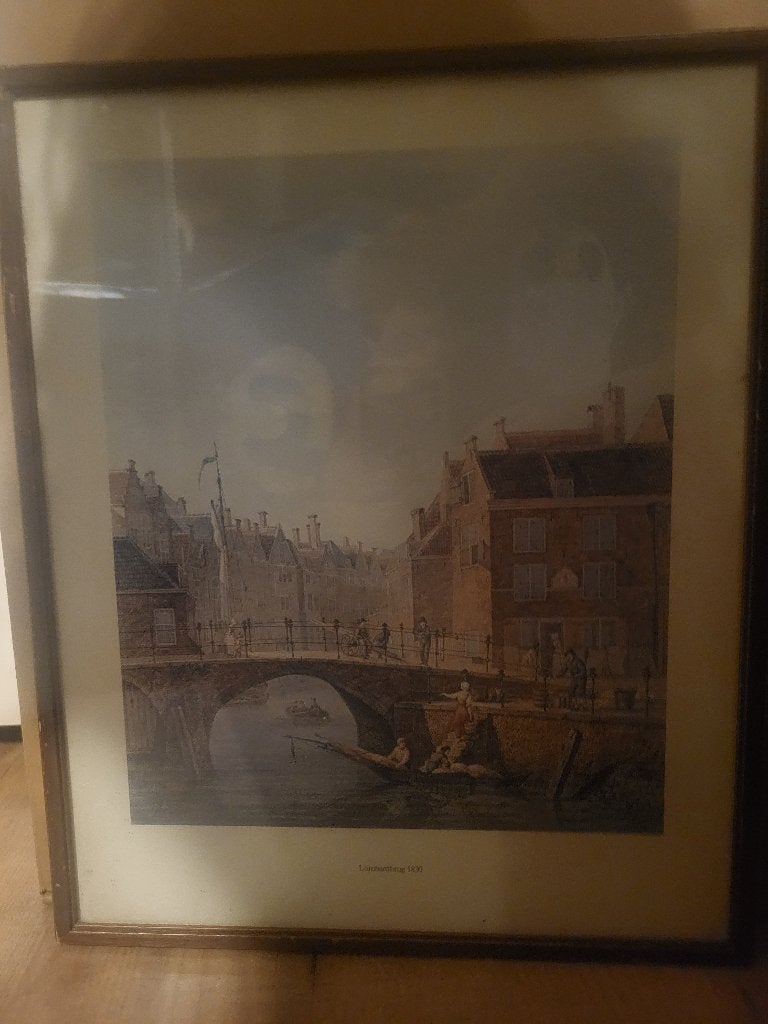 Ingelijste prent Lombardsbrug Dordrecht 1830, Achter glas, Ophalen of Verzenden, Klassiek, Print