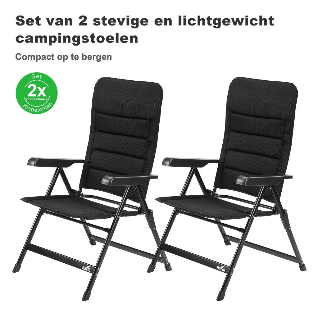 Bardi 2 Stuks Luxe Campingstoelen met 7 Standen - 120KG, Caravans en Kamperen, Ophalen, Nieuw, Campingstoel