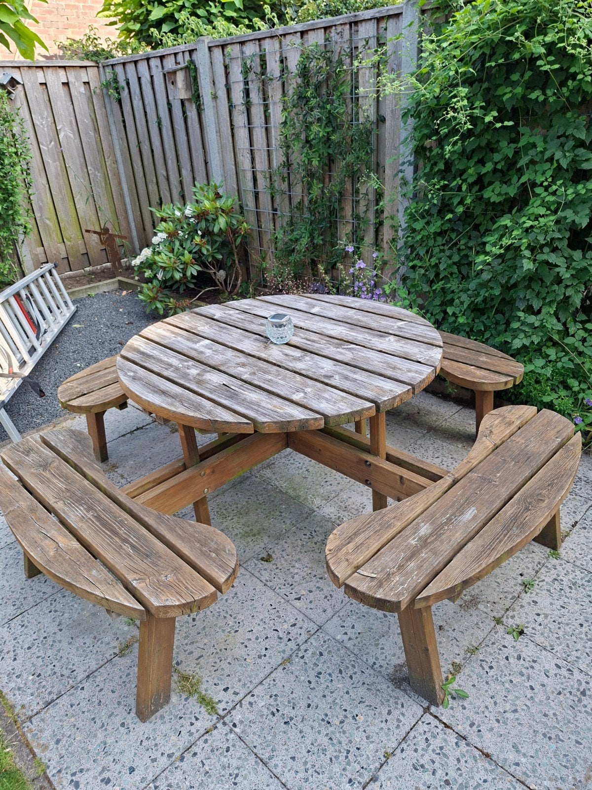 Houten picknicktafel met 4-8 zitplaatsen, Ophalen, Gebruikt, 8 zitplaatsen, Tuinset