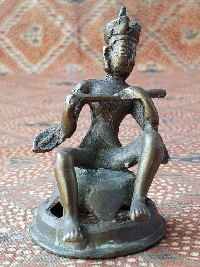 Fluitspeler mooi antiek brons beeldje uit India 8,3 cm., Antiek en Kunst, India, Handgemaakt, Ophalen of Verzenden, Brons